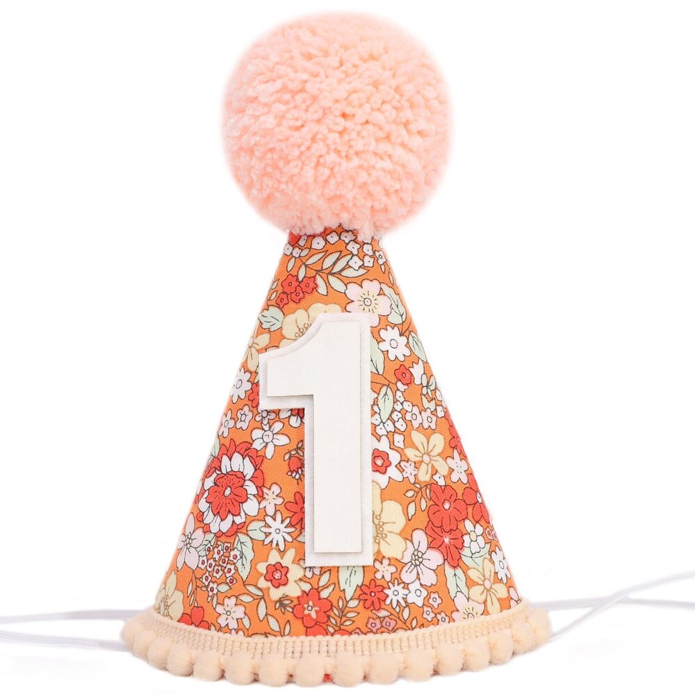 6143 Floral 1st Birthday Hat - Colorful Flower Cone Hat for Girls & Boys